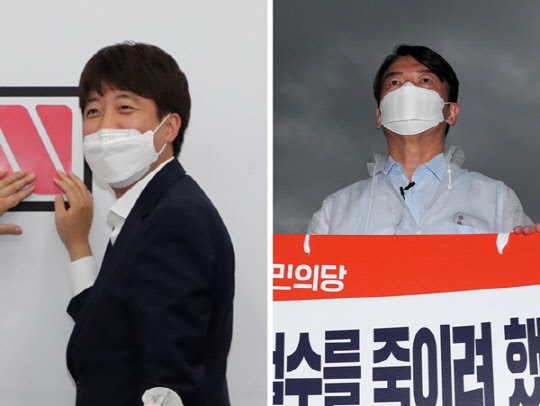 지난 8월2일 서울 여의도 국민의힘 중앙당사에서 윤석열 전 검찰총장을 접견한 이준석(왼쪽) 국민의힘 대표, 서울 종로구 청와대 앞 '드루킹 댓글조작 문재인 대통령 사과 촉구' 1인 시위를 벌인 안철수(오른쪽) 국민의당 대표.연합뉴스 사진 갈무리